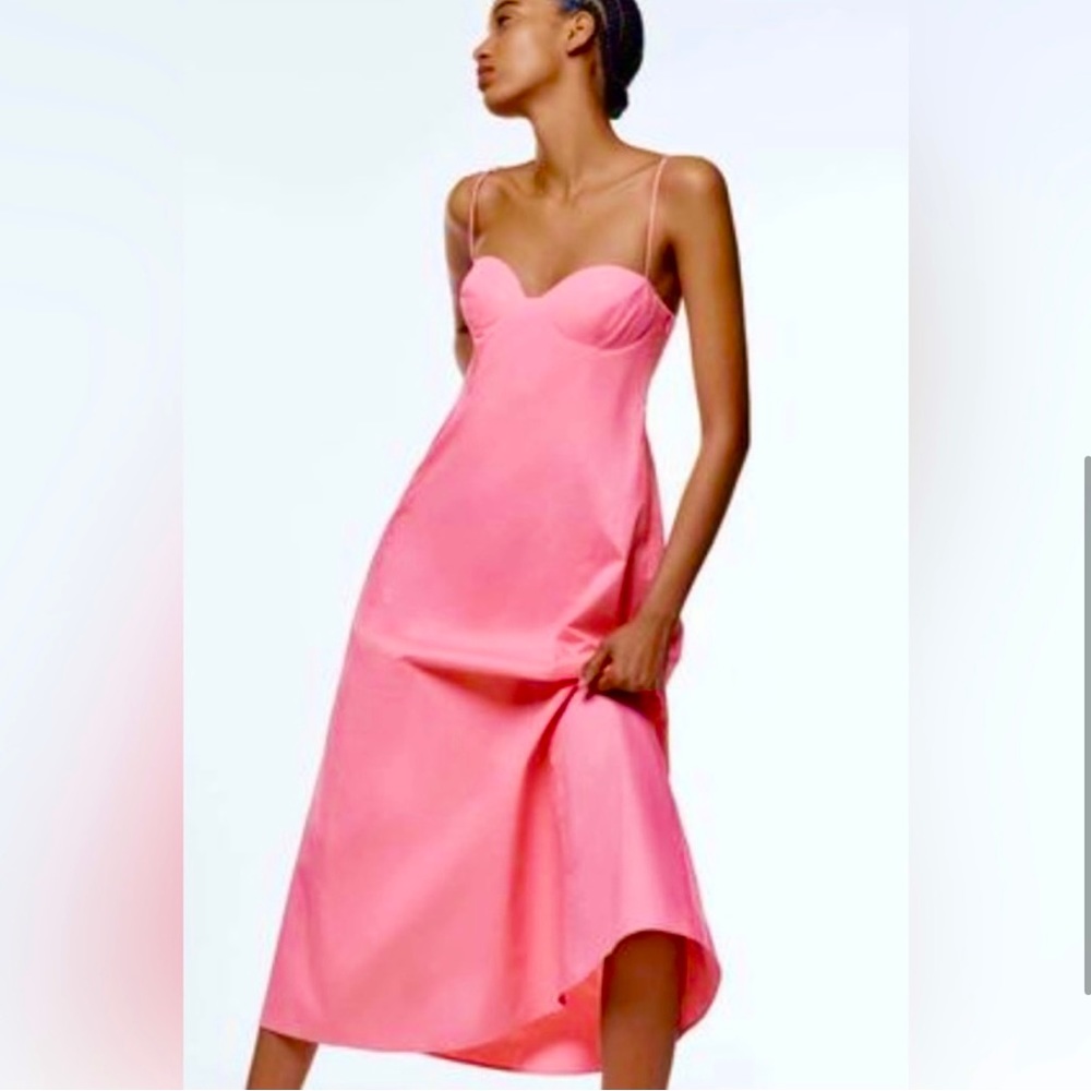 NWT Zara bustier midi dress in candy pink, small
